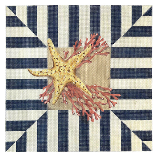 Starfish & Coral on Stripes Painted Canvas Associated Talents 