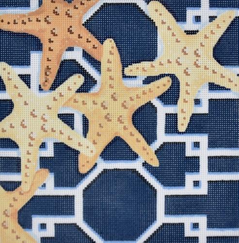 Starfish on Lattice / Navy Painted Canvas Associated Talents 