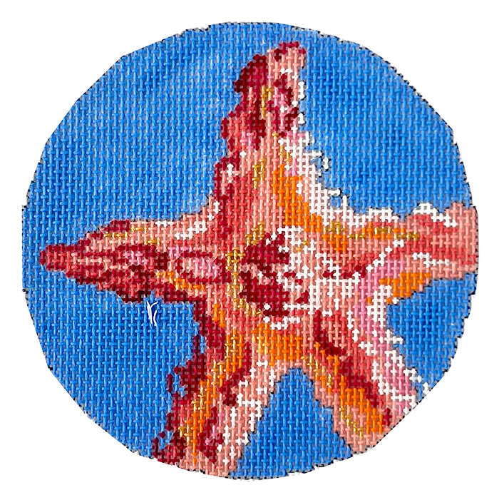 Starfish on Peri Round Painted Canvas Two Sisters Needlepoint 

