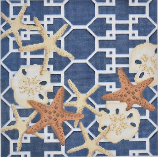 Starfish / Sand Dollars Lattice / Navy Painted Canvas Associated Talents 

