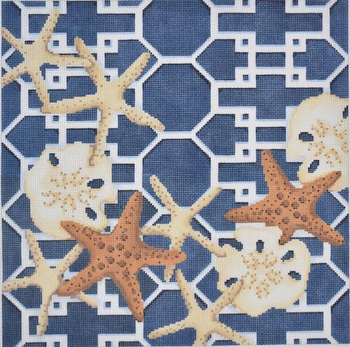 Starfish / Sand Dollars Lattice / Navy Painted Canvas Associated Talents 
