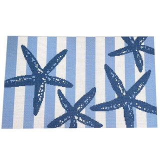 Starfish Stencil on Blue Bolster Printed Canvas Two Sisters Needlepoint 
