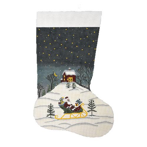 Starry Night Sleigh Stocking Painted Canvas Cooper Oaks Design  - 1