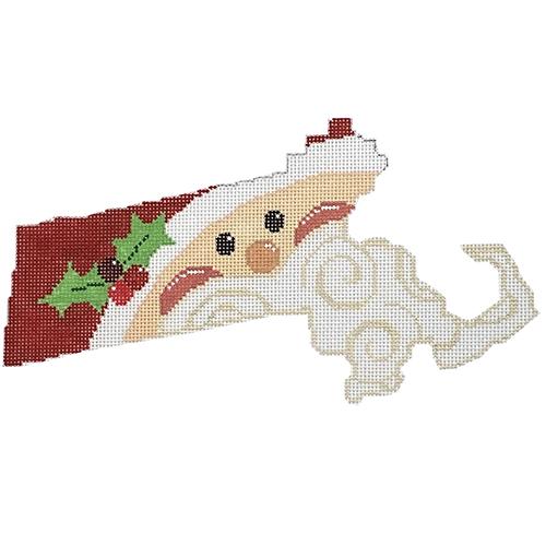 State Shaped Santa   Massachusetts Painted Canvas The Meredith Collection  - 1