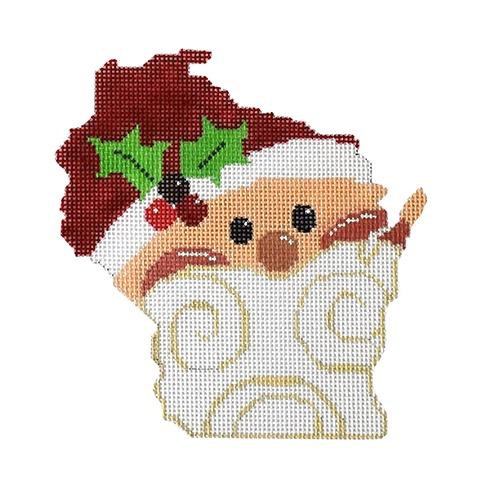 State Shaped Santa   Wisconsin Painted Canvas The Meredith Collection  - 1