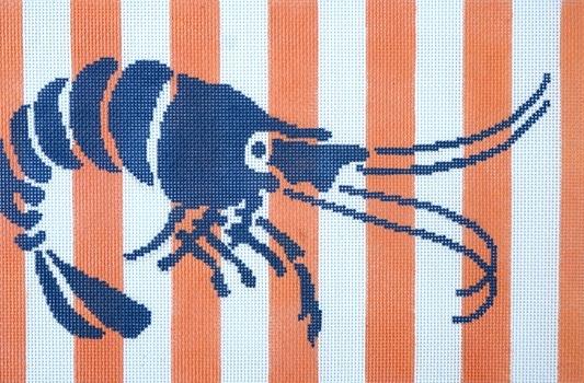 Stencil Shrimp on Coral Painted Canvas Two Sisters Needlepoint 