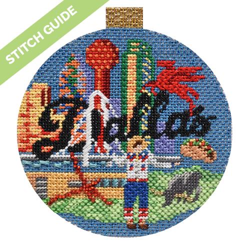 Stitch Guide   Dallas Travel Round Stitch Guides/Charts Needlepoint.Com 
