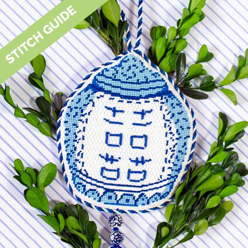 Stitch Guide - Double Happiness Ornament Painted Canvas Needlepoint.Com 
