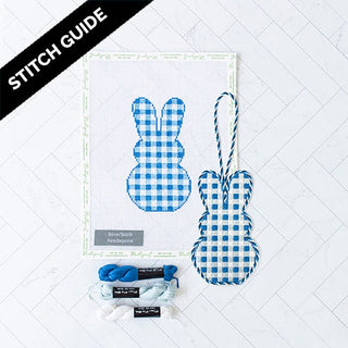Stitch Guide   Gingham Bunny   Blue Stitch Guides/Charts Needlepoint.Com 
