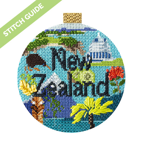 Stitch Guide - New Zealand Travel Round Painted Canvas Needlepoint.Com 