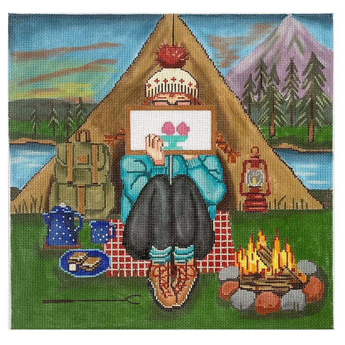 Stitching Camping Girl Painted Canvas Alice Peterson Company 