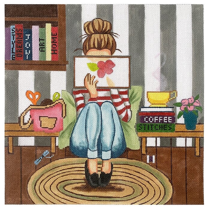 Stitching Girl   Coffee Painted Canvas Alice Peterson Company  - 1