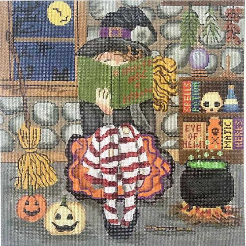 Stitching Girl in Witch Mode Painted Canvas Alice Peterson Company  - 1
