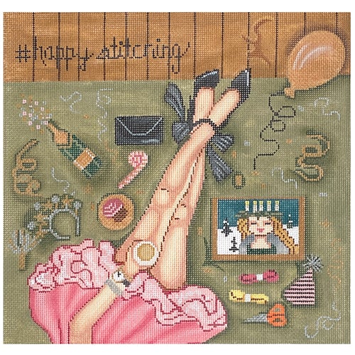 Stitching Girl   New Years Eve Painted Canvas Gayla Elliott 
