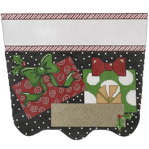 Stocking Cuff - Presents on Black Painted Canvas The Meredith Collection 