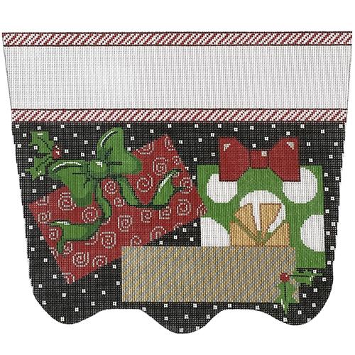 Stocking Cuff   Presents on Black Painted Canvas The Meredith Collection  - 1