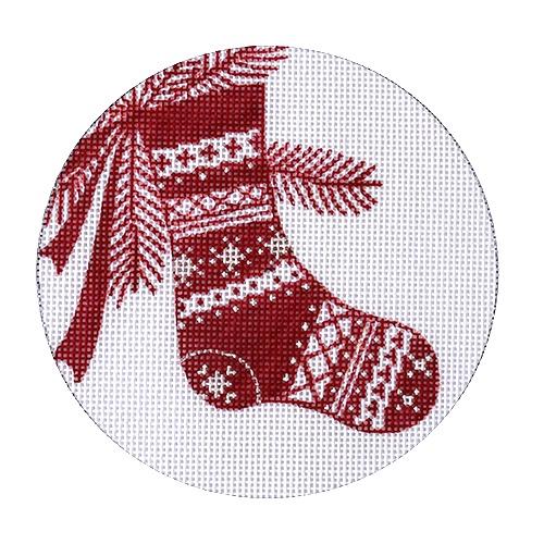 Stocking Ornament Red Painted Canvas Love You More  - 1