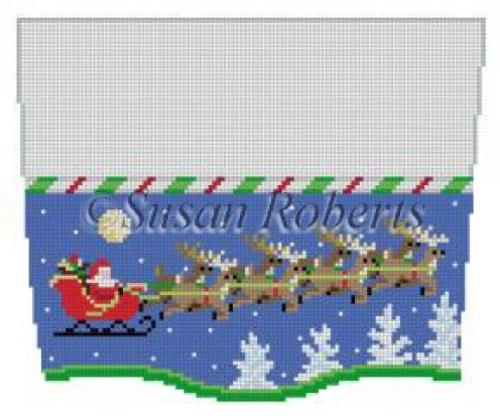 Stocking Topper - Sleigh 8 Reindeer at Night Painted Canvas Susan Roberts Needlepoint Designs Inc. 