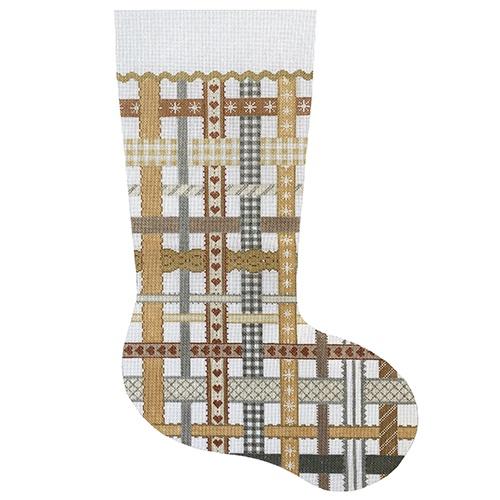 Stocking   Woven Ribbons   Gold/Silver Painted Canvas Kate Dickerson Needlepoint Collections  - 1