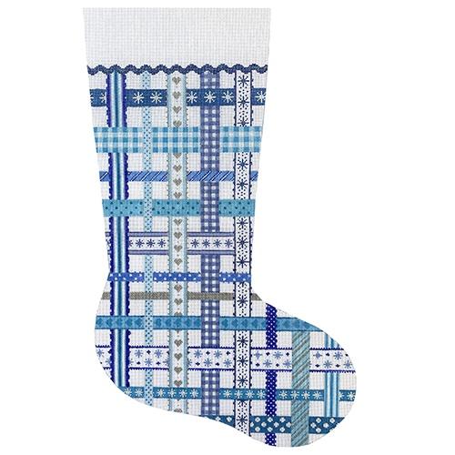 Stocking - Woven Ribbons - Winter Blues Painted Canvas Kate Dickerson Needlepoint Collections 