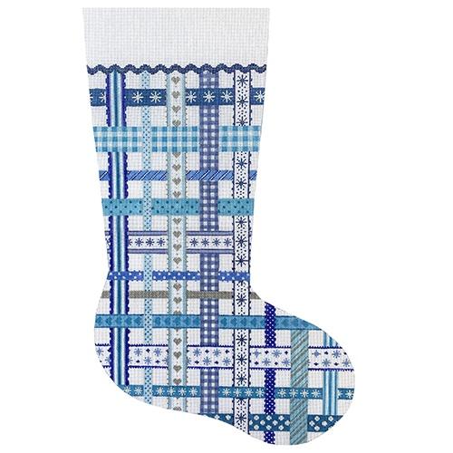 Stocking   Woven Ribbons   Winter Blues Painted Canvas Kate Dickerson Needlepoint Collections  - 1