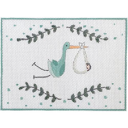 Stork & Baby Boy Delivery Painted Canvas Alice Peterson Company 