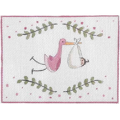 Stork & Baby Girl Delivery Painted Canvas Alice Peterson Company 