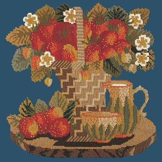 Strawberries Needlepoint Kit Kits Elizabeth Bradley Design Dark Blue 

