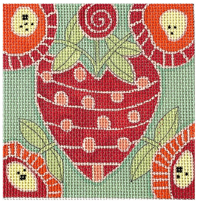 Strawberry Heart Painted Canvas ditto! Needle Point Works 