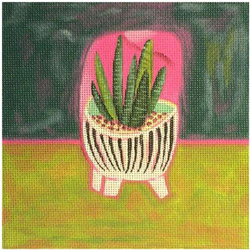 Striped Bowl with Green Plant Painted Canvas Melissa Shirley Designs 
