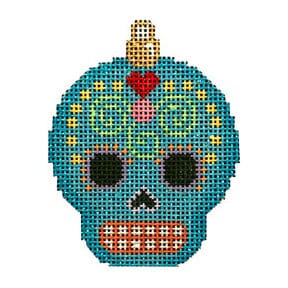 Sugar Skull Ornament Blue Painted Canvas Associated Talents 