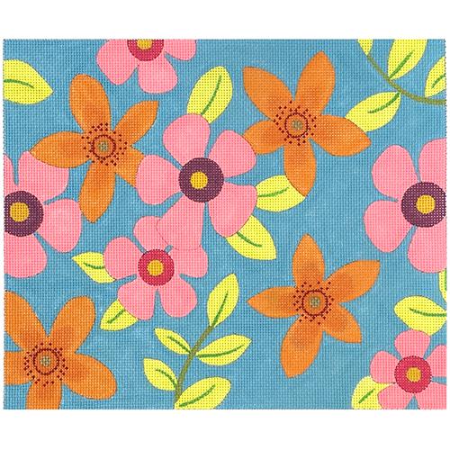 Summer Flower Field on 13 mesh Painted Canvas Eye Candy Needleart  - 1