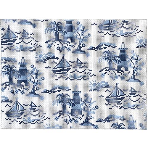 Summer Toile in Blues Painted Canvas Rachel Barri Designs 