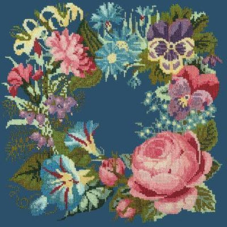 Summer Wreath Needlepoint Kit Kits Elizabeth Bradley Design Dark Blue 
