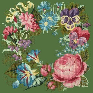 Summer Wreath Needlepoint Kit Kits Elizabeth Bradley Design Dark Green 

