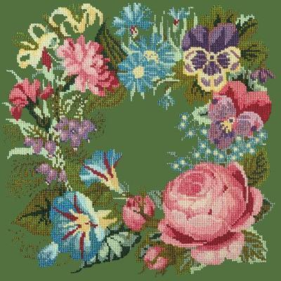 Summer Wreath Needlepoint Kit Kits Elizabeth Bradley Design Dark Green 
