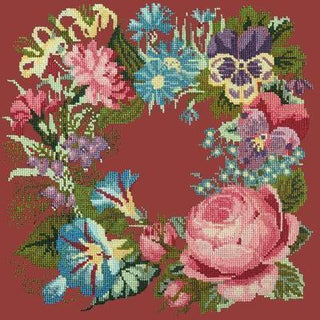 Summer Wreath Needlepoint Kit Kits Elizabeth Bradley Design Dark Red 
