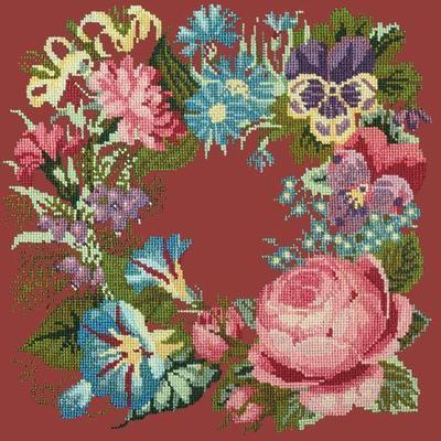 Summer Wreath Needlepoint Kit Kits Elizabeth Bradley Design Dark Red 
