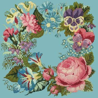 Summer Wreath Needlepoint Kit Kits Elizabeth Bradley Design Duck Egg Blue 

