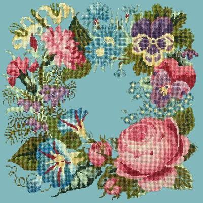 Summer Wreath Needlepoint Kit Kits Elizabeth Bradley Design Duck Egg Blue 
