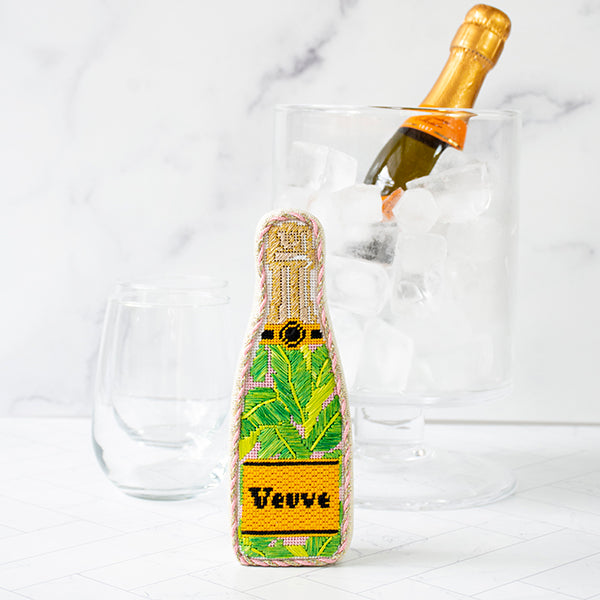 Veuve Champagne Bottle in Louis Vuitton Check Design handpainted  Needlepoint Canvas by C'ate La Vie