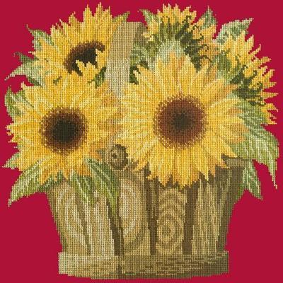 Sunflower Basket Needlepoint Kit Kits Elizabeth Bradley Design Bright Red 
