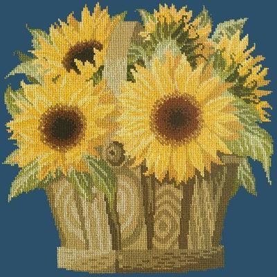 Sunflower Basket Needlepoint Kit Kits Elizabeth Bradley Design Dark Blue 
