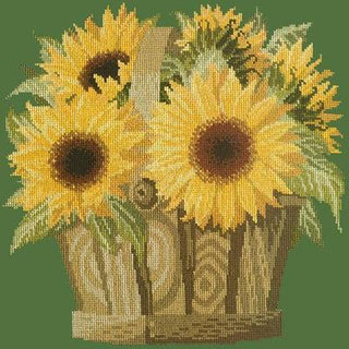 Sunflower Basket Needlepoint Kit Kits Elizabeth Bradley Design Dark Green 

