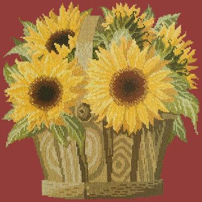 Sunflower Basket Needlepoint Kit Kits Elizabeth Bradley Design Dark Red 