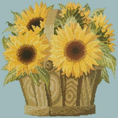 Sunflower Basket Needlepoint Kit Kits Elizabeth Bradley Design Pale Blue 
