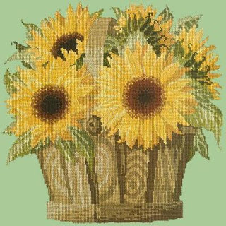 Sunflower Basket Needlepoint Kit Kits Elizabeth Bradley Design Pale Green 
