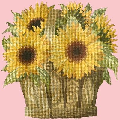 Sunflower Basket Needlepoint Kit Kits Elizabeth Bradley Design Pale Rose 
