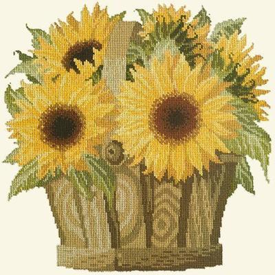 Sunflower Basket Needlepoint Kit Kits Elizabeth Bradley Design Winter White 
