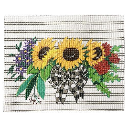Sunflower Bouquet on Stripes Painted Canvas All About Stitching/The Collection Design  - 1